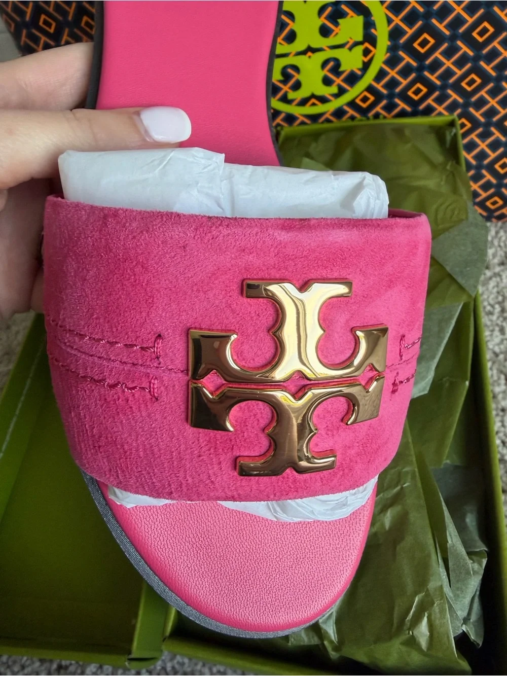 Tory Burch Everly Slide Suede Sandals Fuchsia Pink Size 10